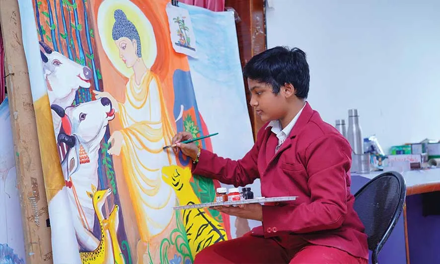 Students participating in a Harivillu creative activity